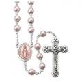  ROSE FAUX PEARL DOUBLE CAPPED ROUND BEAD ROSARY 
